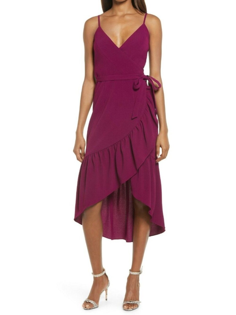 🆕DRESS THE POPULATION Delphine Wrap Dress Magenta Large 8-10 - Picture 3 of 12